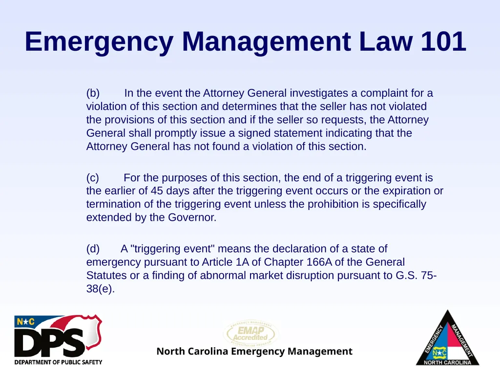 North Carolina Emergency Management Law 101 - slide 20 of 46