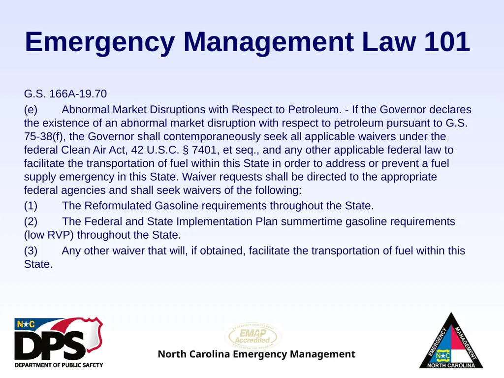 North Carolina Emergency Management Law 101 - slide 22 of 46