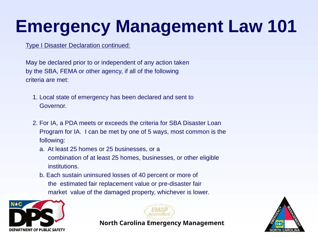 North Carolina Emergency Management Law 101 - slide 26 of 46