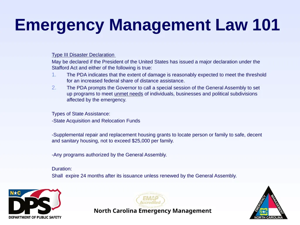 North Carolina Emergency Management Law 101 - slide 30 of 46