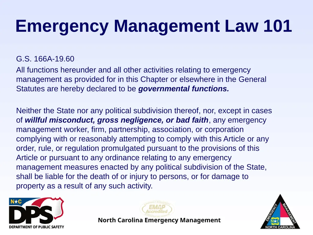 North Carolina Emergency Management Law 101 - slide 33 of 46