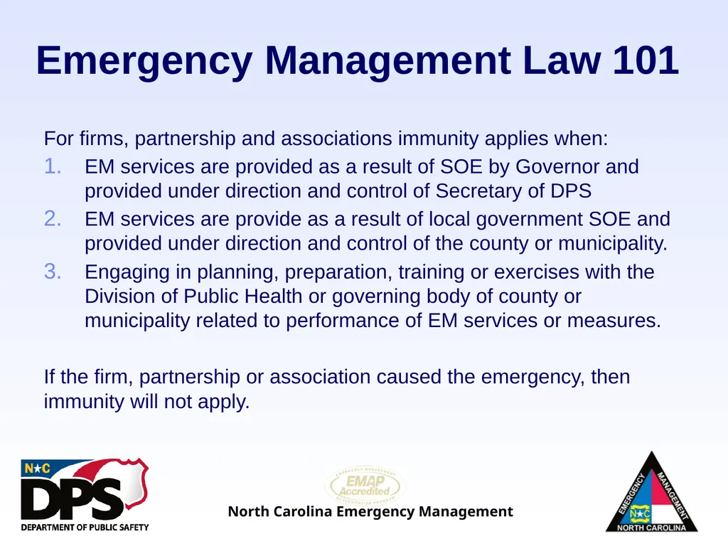 North Carolina Emergency Management Law 101 - slide 34 of 46