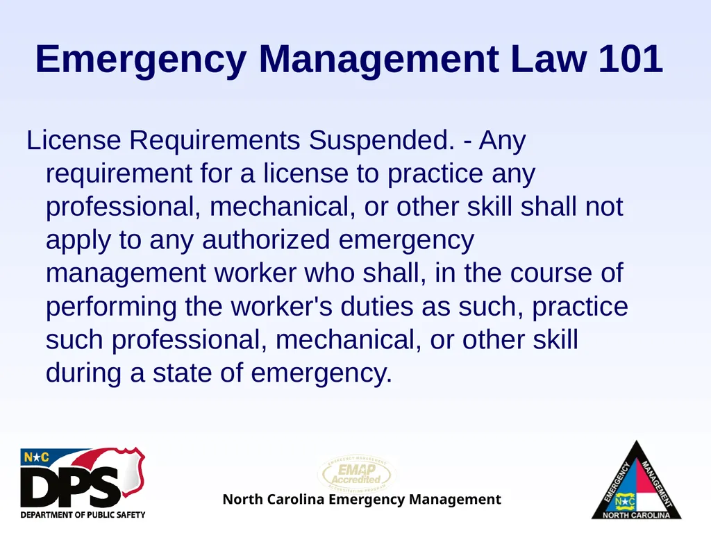 North Carolina Emergency Management Law 101 - slide 35 of 46