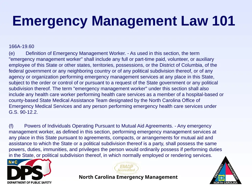 North Carolina Emergency Management Law 101 - slide 36 of 46