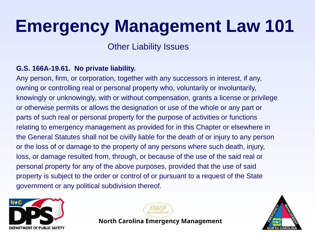 North Carolina Emergency Management Law 101 - slide 37 of 46