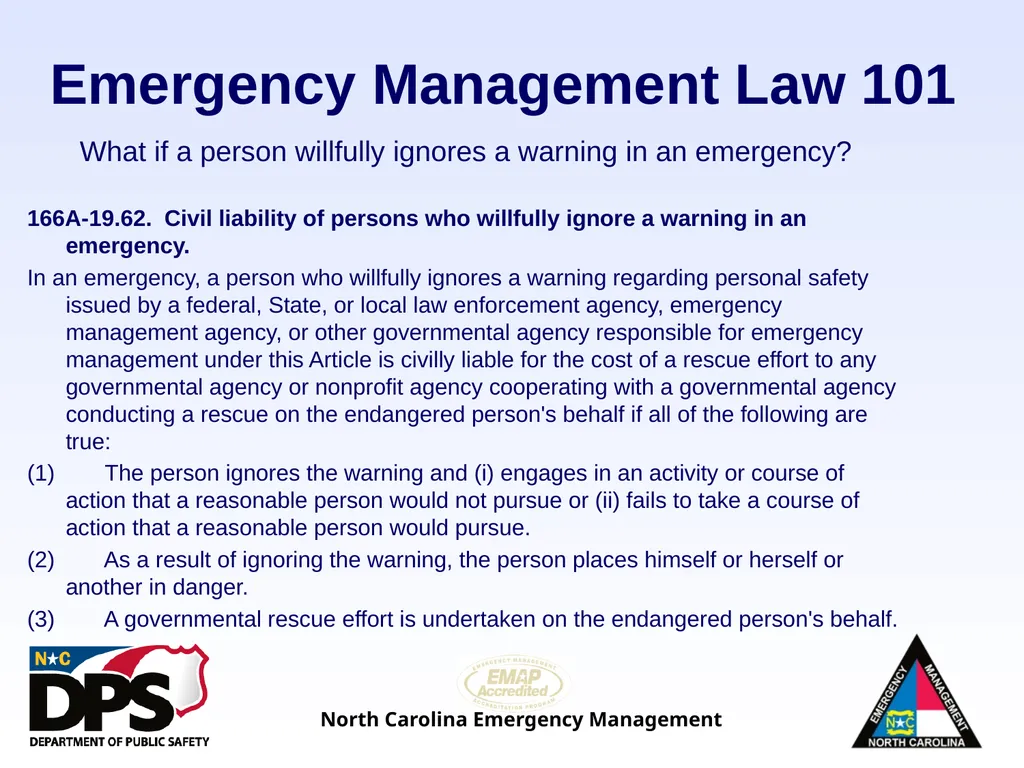 North Carolina Emergency Management Law 101 - slide 38 of 46