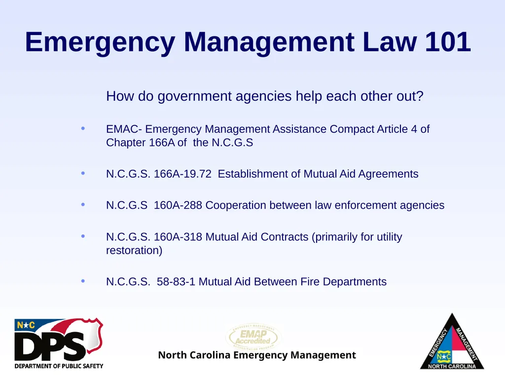 North Carolina Emergency Management Law 101 - slide 39 of 46