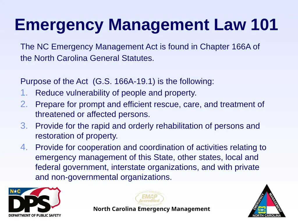 North Carolina Emergency Management Law 101 - slide 4 of 46