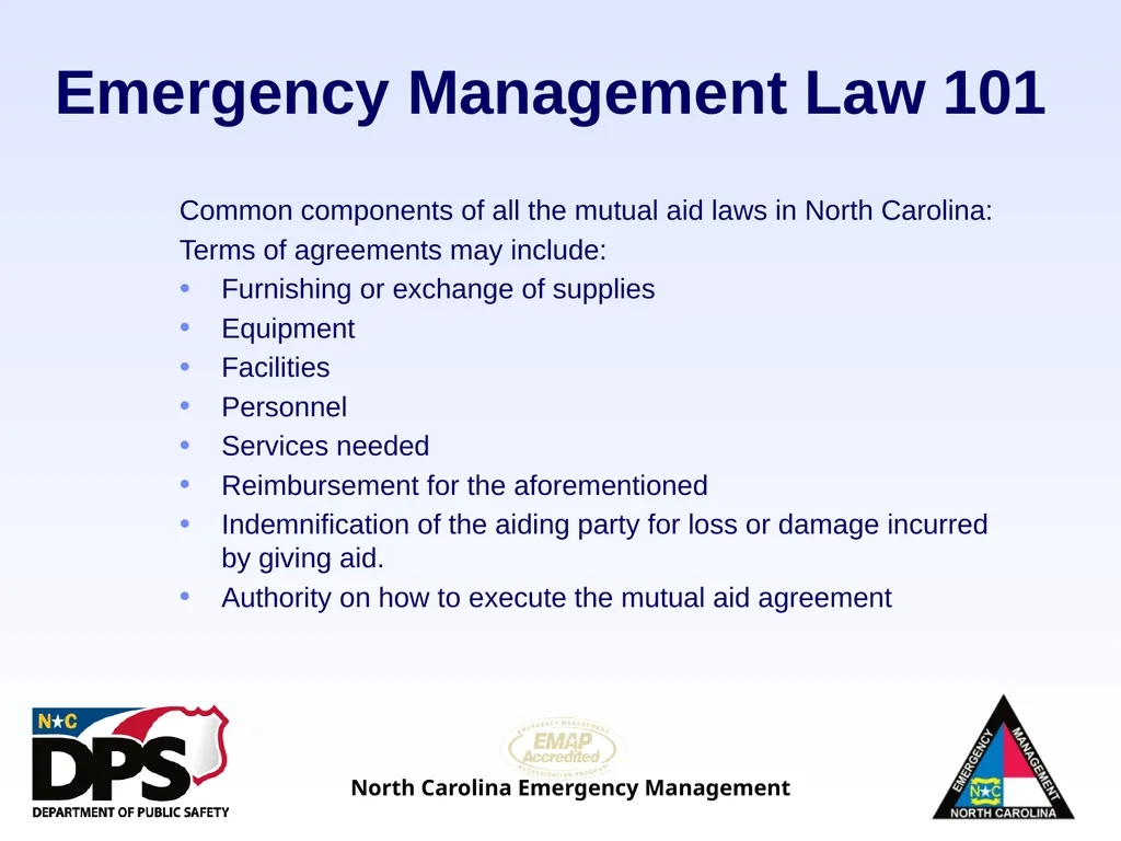 North Carolina Emergency Management Law 101 - slide 40 of 46