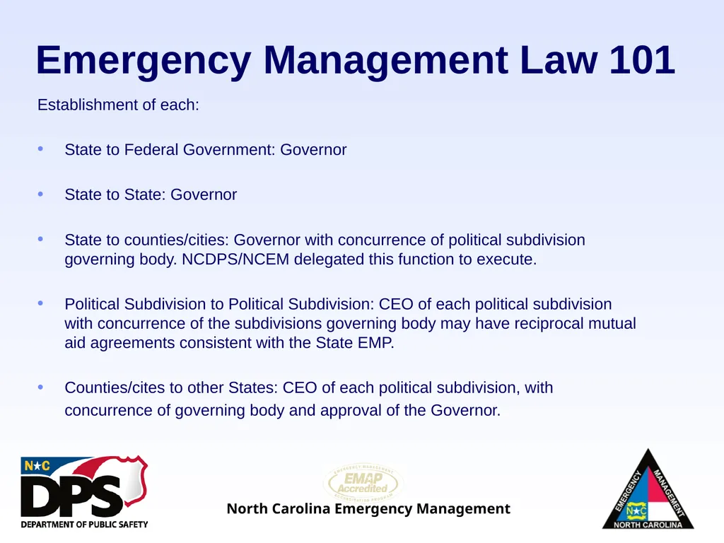 North Carolina Emergency Management Law 101 - slide 41 of 46