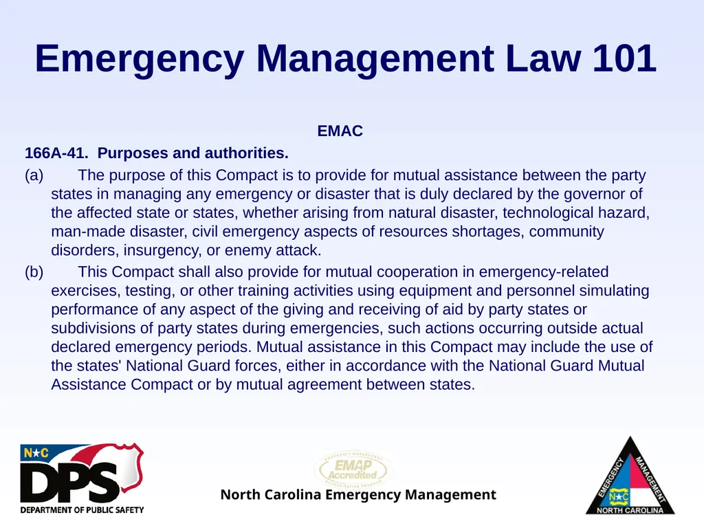 North Carolina Emergency Management Law 101 - slide 42 of 46