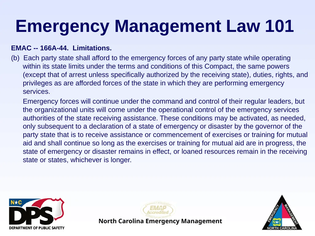 North Carolina Emergency Management Law 101 - slide 43 of 46