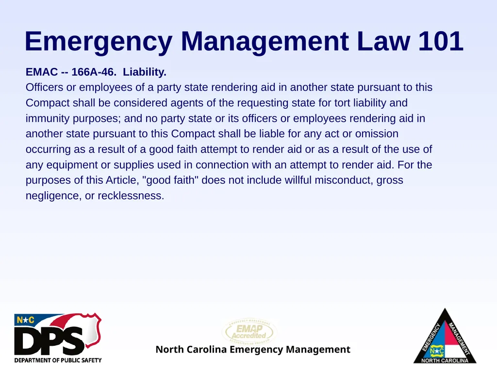 North Carolina Emergency Management Law 101 - slide 44 of 46