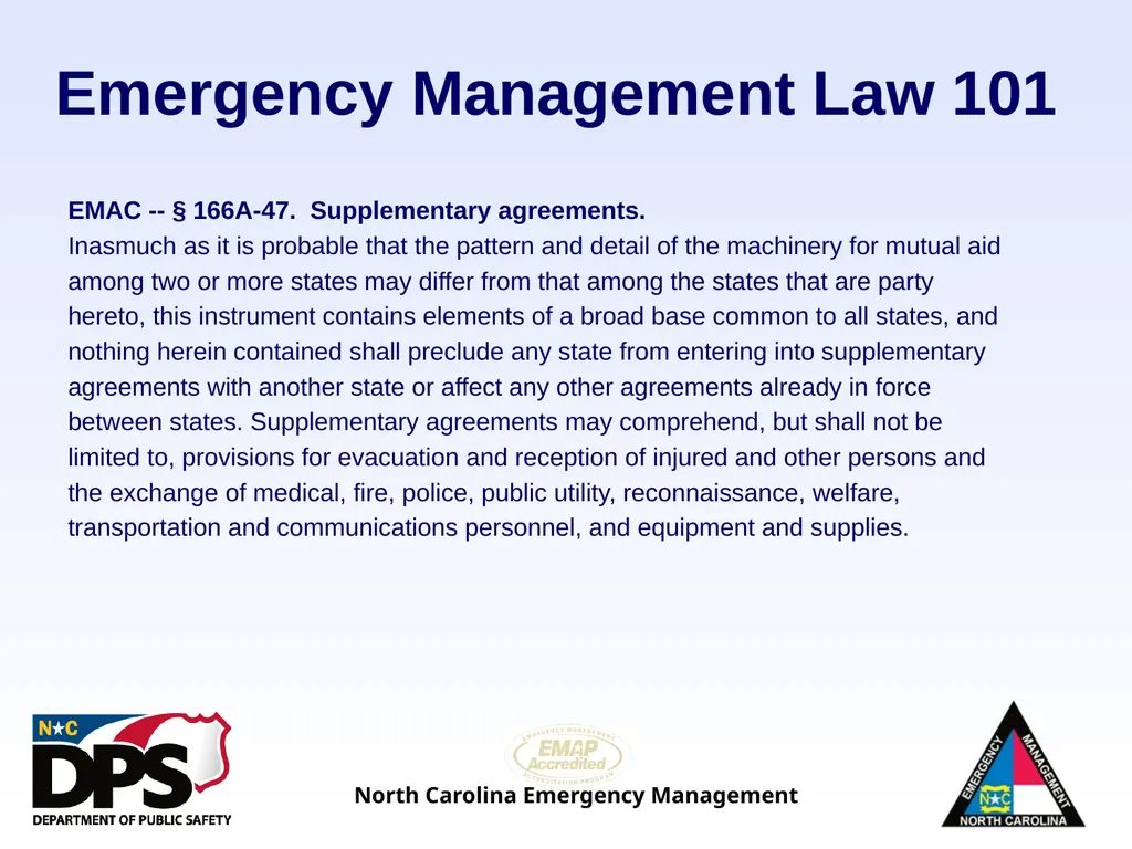 North Carolina Emergency Management Law 101 - slide 45 of 46