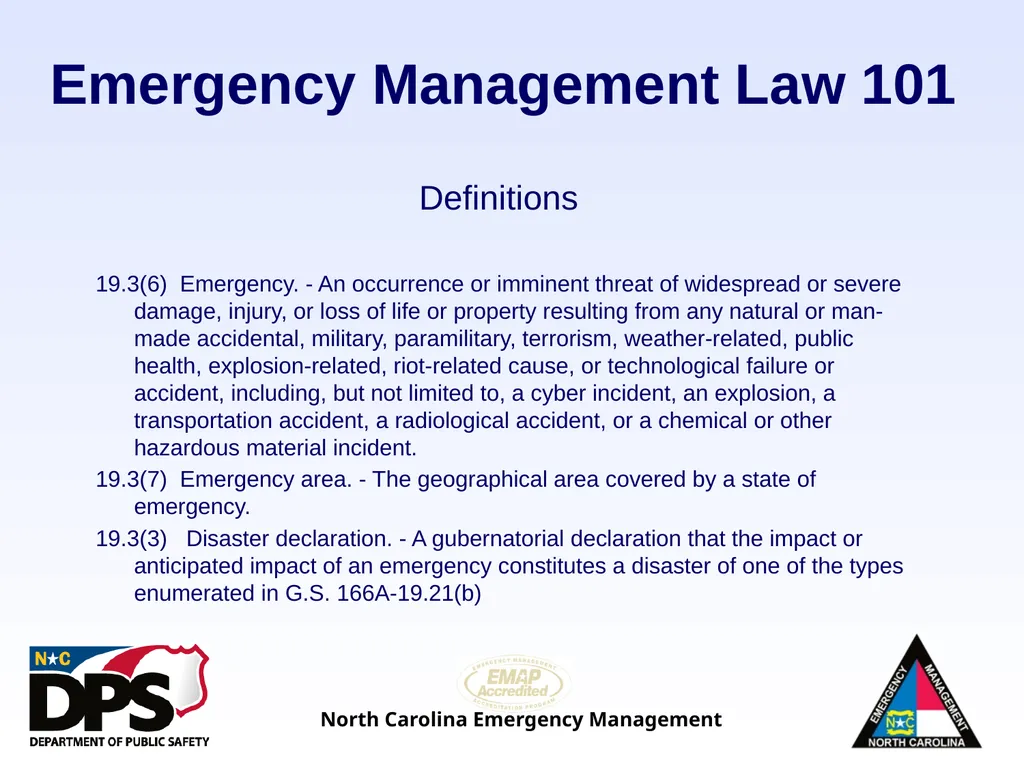 North Carolina Emergency Management Law 101 - slide 5 of 46