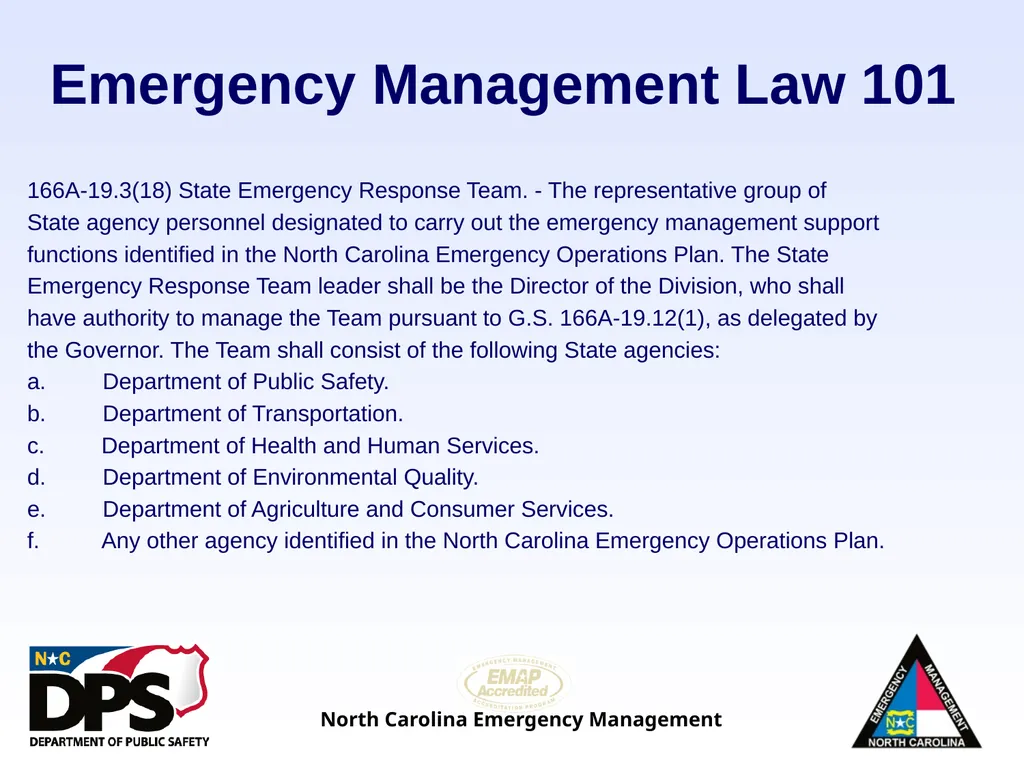 North Carolina Emergency Management Law 101 - slide 6 of 46