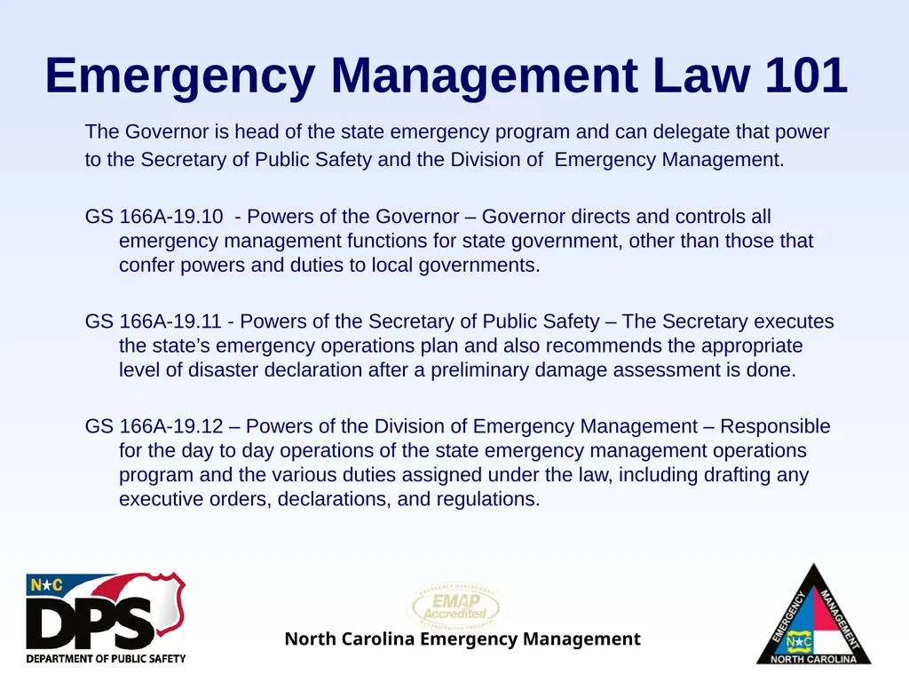 North Carolina Emergency Management Law 101 - slide 7 of 46