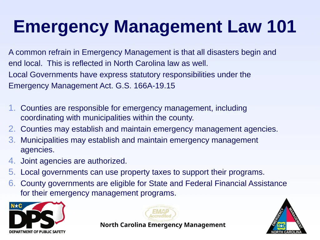 North Carolina Emergency Management Law 101 - slide 8 of 46