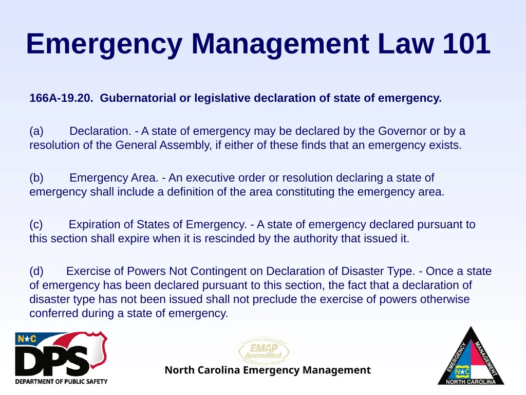 North Carolina Emergency Management Law 101 - slide 9 of 46