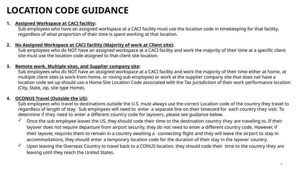 TRAINING ON LOCATION CODES Subcontractor - slide 4 of 16