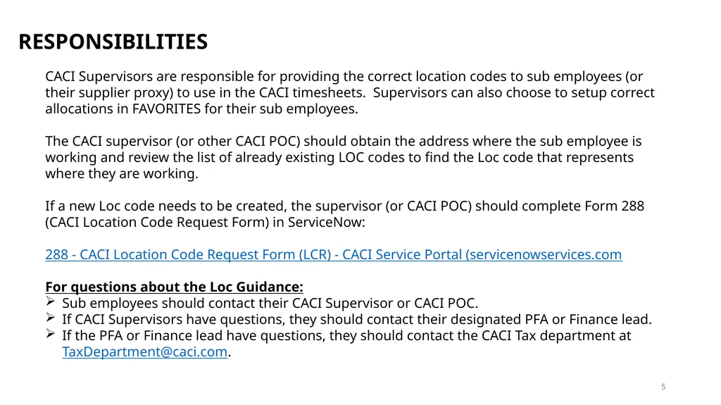 TRAINING ON LOCATION CODES Subcontractor - slide 5 of 16