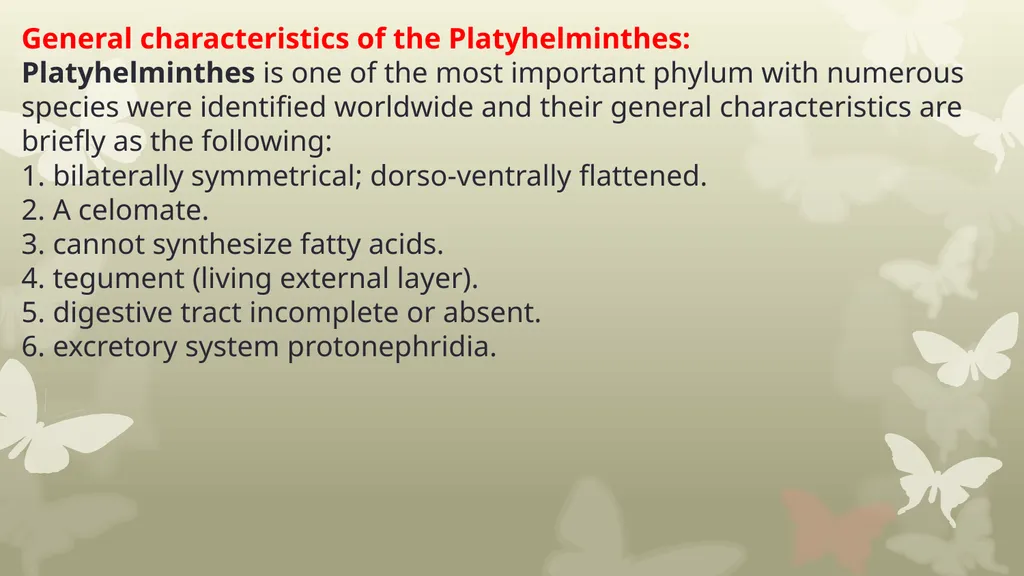 INTRODUCTION TO PLATYHELMINTHES SYSTEMATIC General - slide 2 of 10