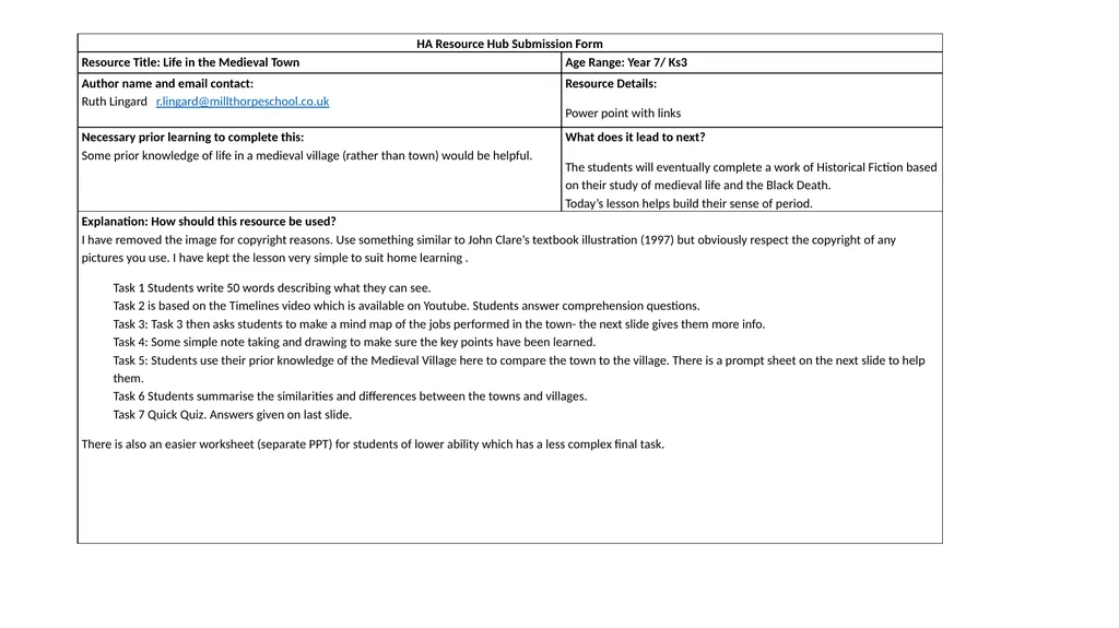 Home Learning for Year 7 History This unit will - slide 1 of 16