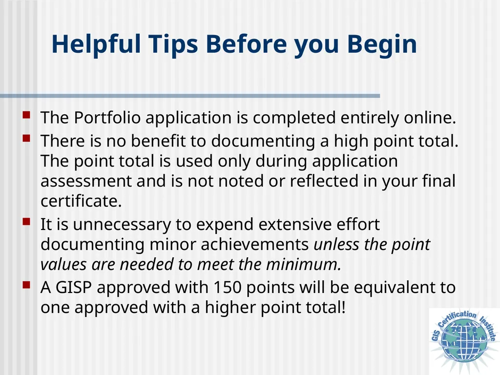 Applying for GISCI Certification A Guide to - slide 5 of 13