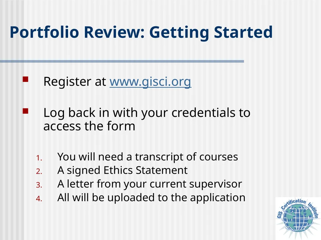 Applying for GISCI Certification A Guide to - slide 3 of 13