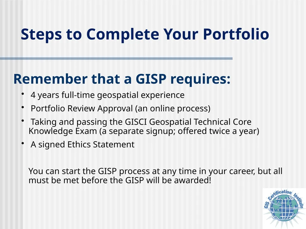 Applying for GISCI Certification A Guide to - slide 2 of 13