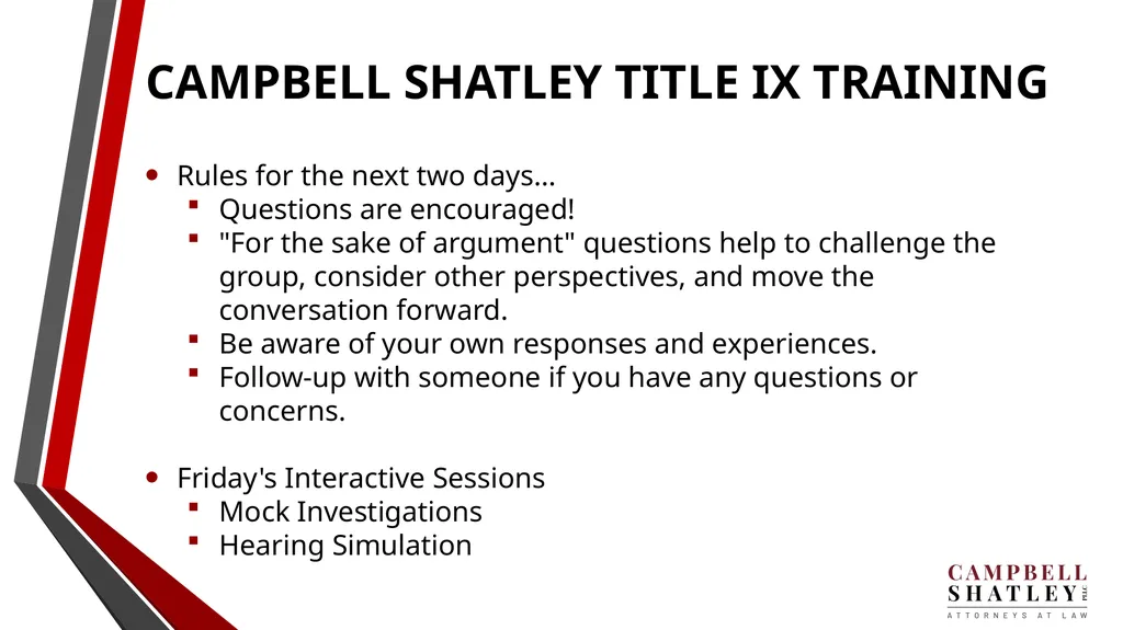 CAMPBELL SHATLEY TITLE IX TRAINING Rules for the - slide 1 of 50