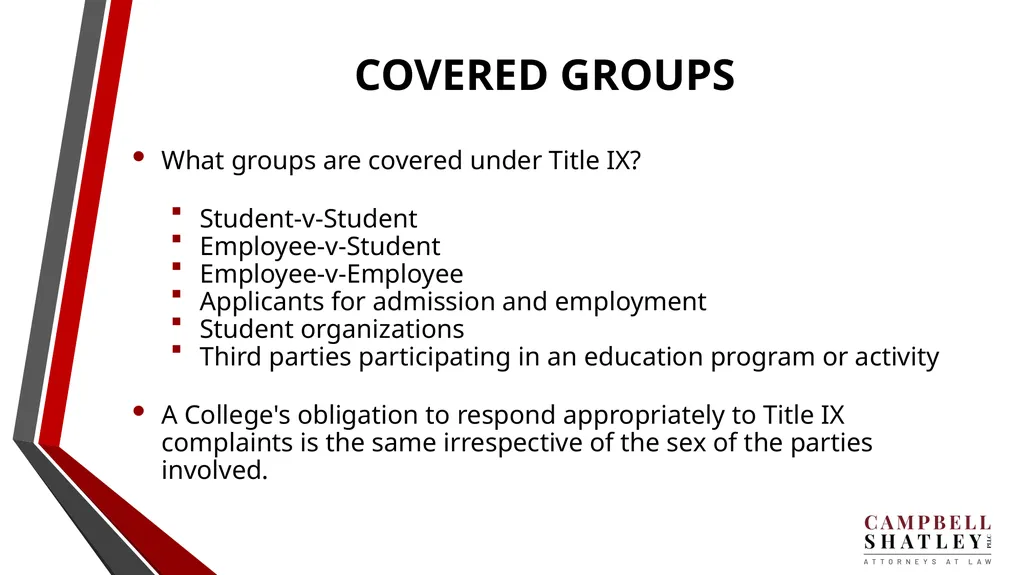 CAMPBELL SHATLEY TITLE IX TRAINING Rules for the - slide 47 of 50