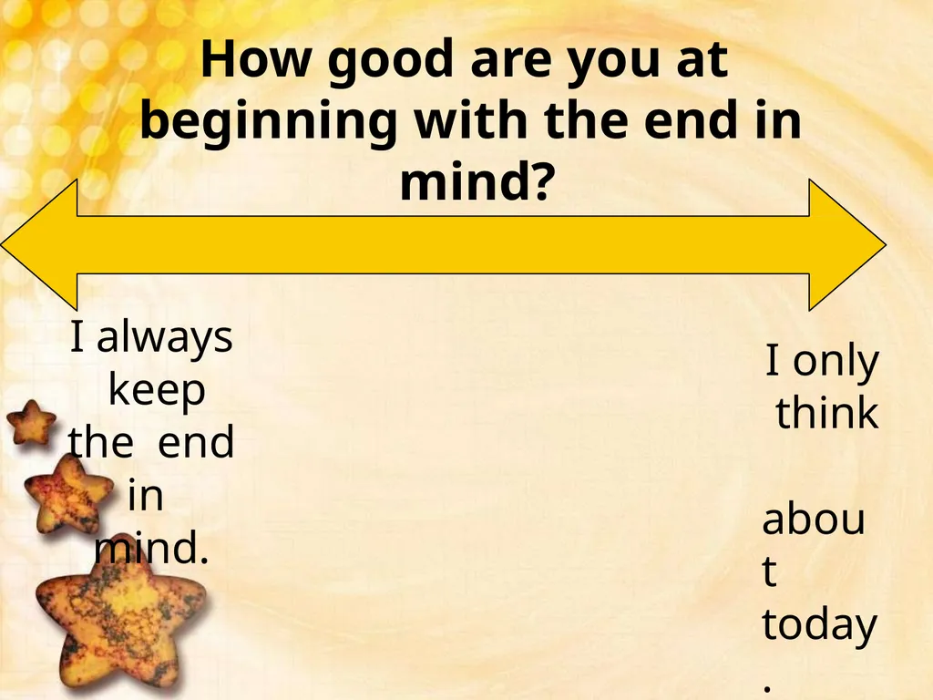 Habit #2 Begin with the End in Mind Based on - slide 12 of 16