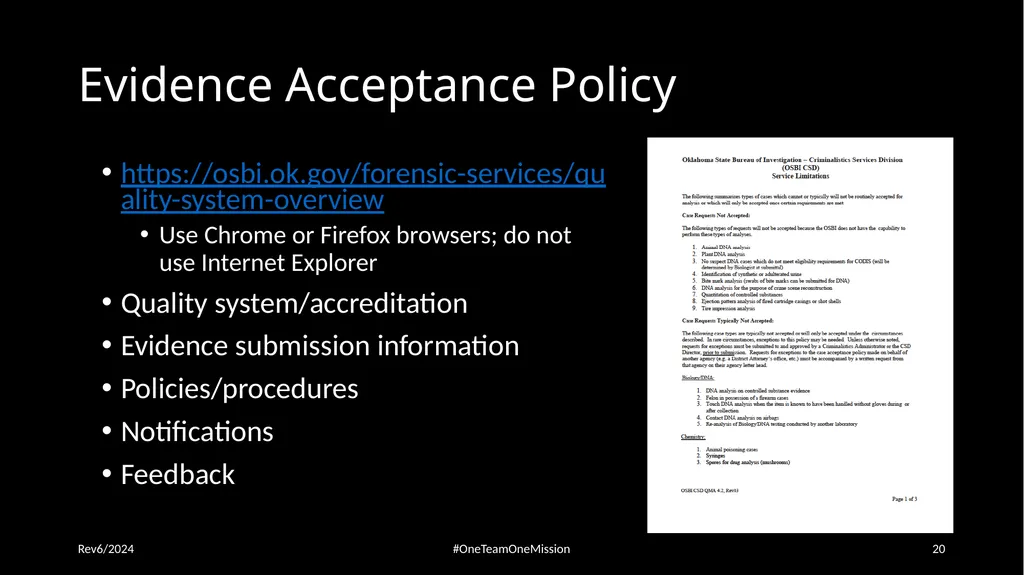 Physical Evidence: Packaging & Submitting to the - slide 20 of 59