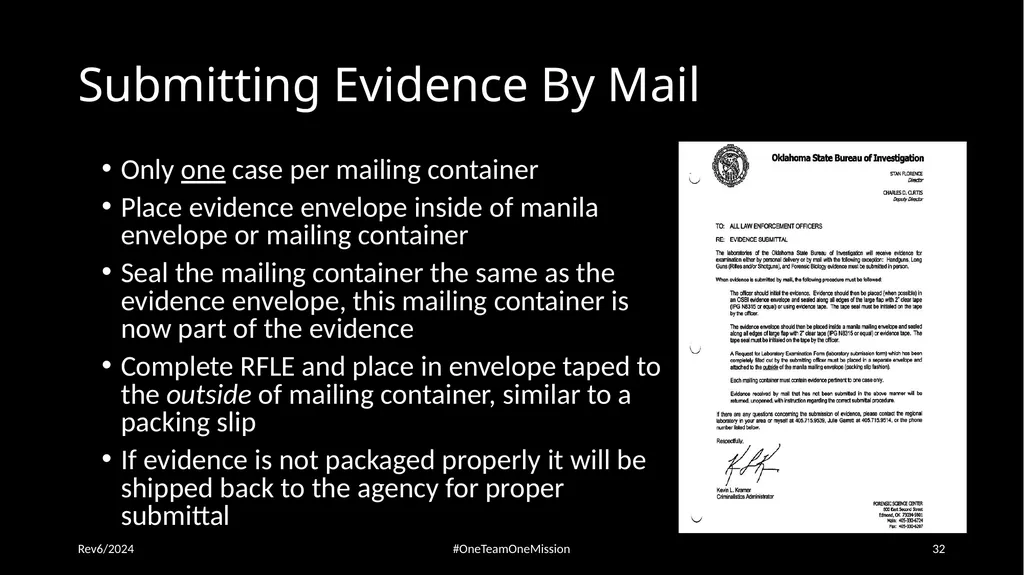 Physical Evidence: Packaging & Submitting to the - slide 32 of 59