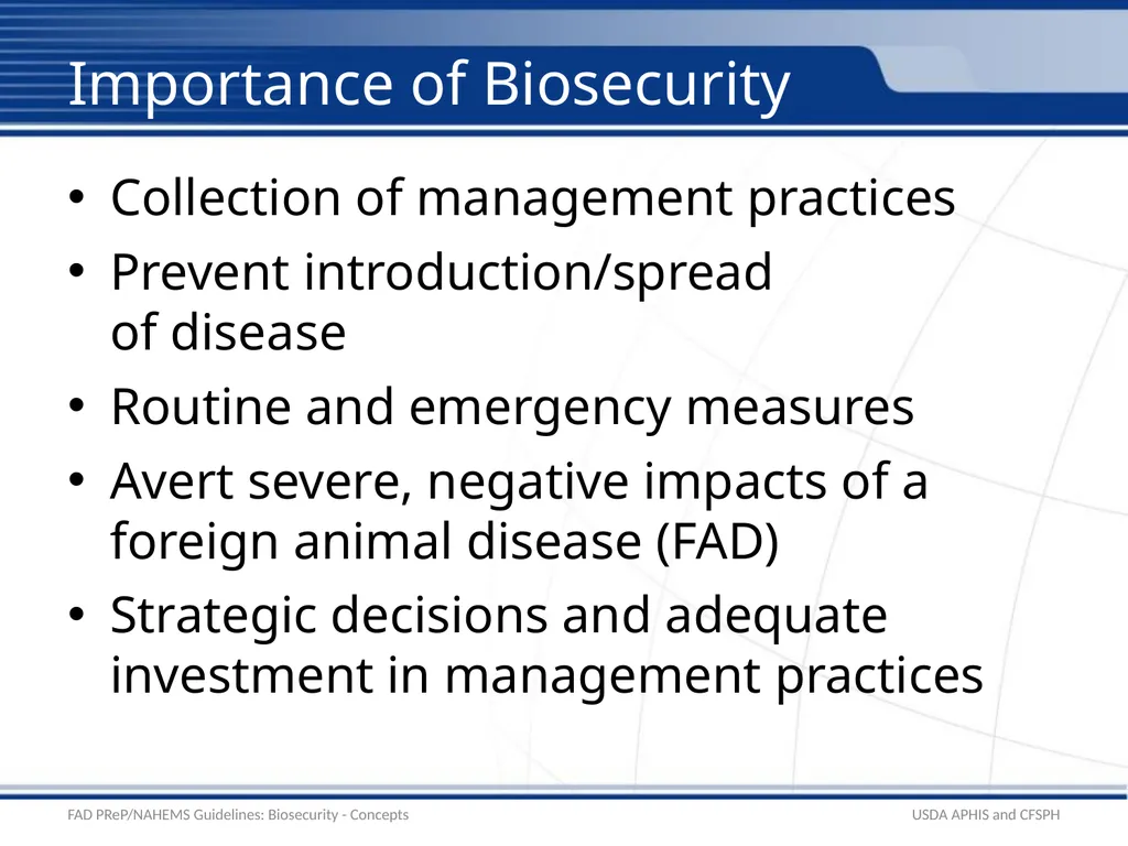 Biosecurity General Biosecurity Concepts Adapted - slide 3 of 28
