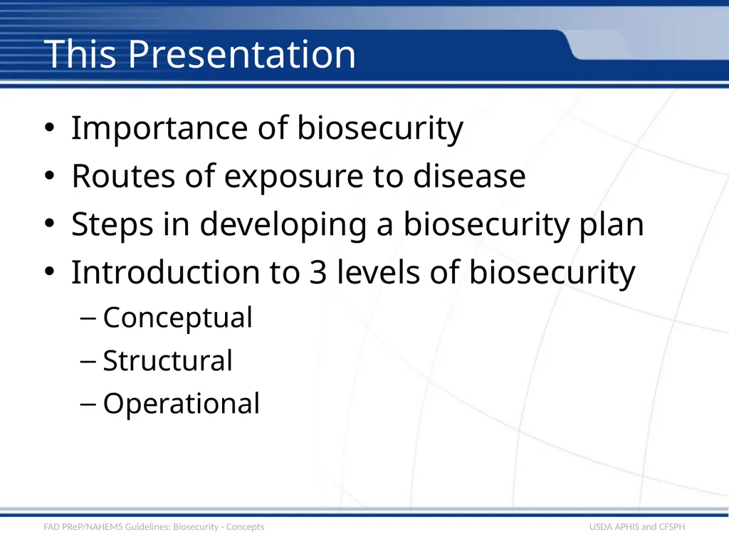 Biosecurity General Biosecurity Concepts Adapted - slide 2 of 28