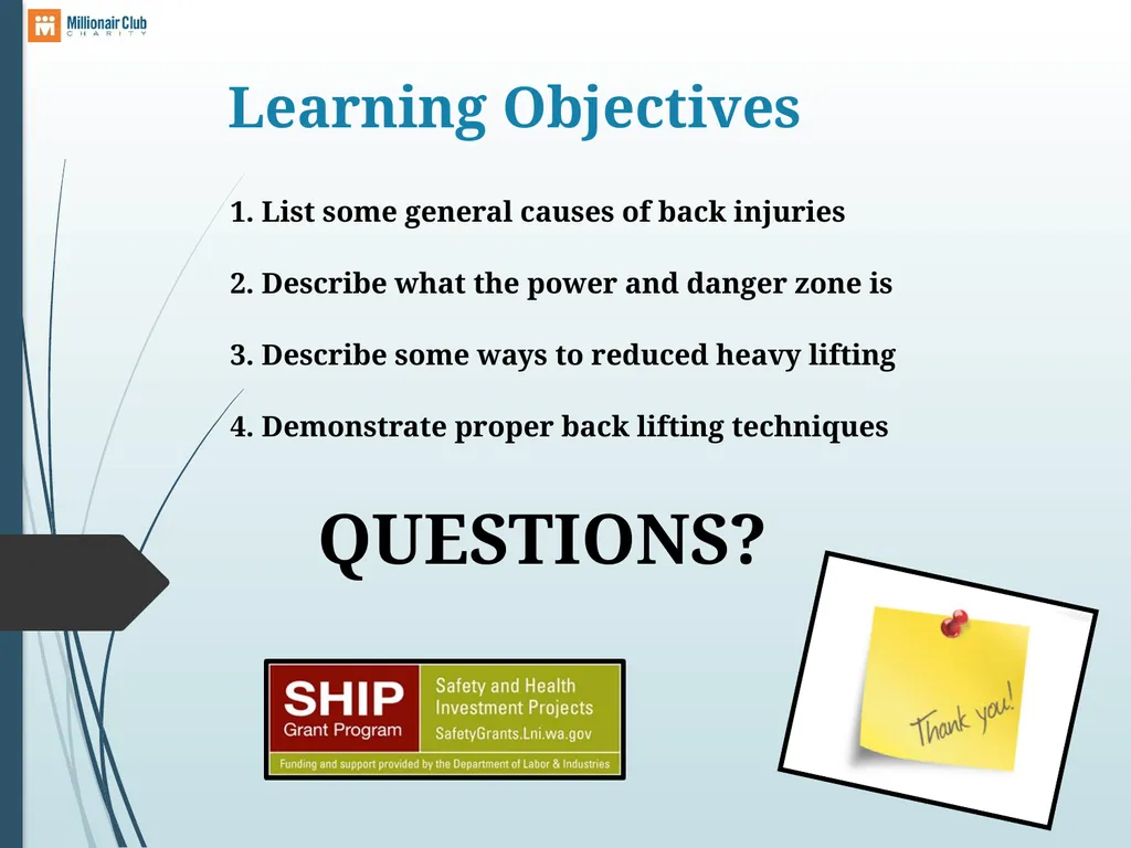 BACK SAFETY EHS Learning Objectives After - slide 17 of 17
