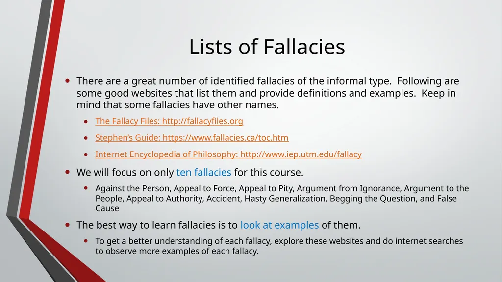 Inductive Arguments: Fallacies ID1050– - slide 5 of 17