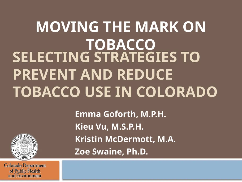 Selecting strategies to prevent and reduce TOBACCO - slide 1 of 85