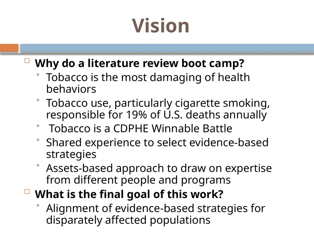 Selecting strategies to prevent and reduce TOBACCO - slide 5 of 85