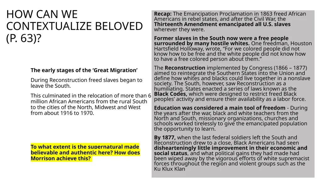 Beloved emerges LO: How does Toni Morrison evoke - slide 4 of 14