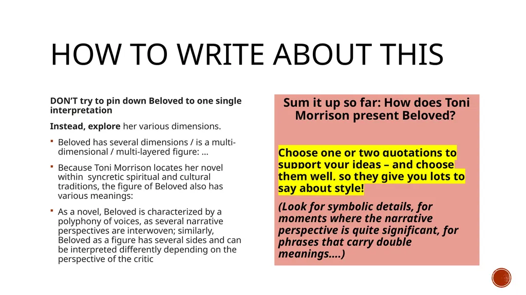 Beloved emerges LO: How does Toni Morrison evoke - slide 13 of 14