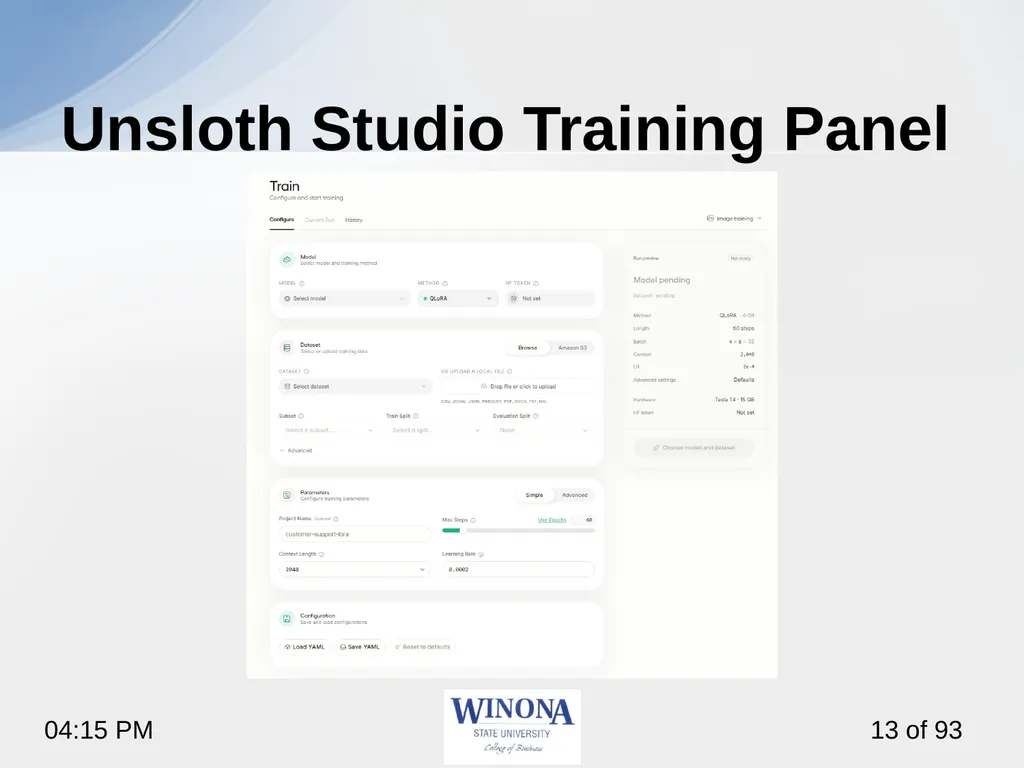 4. Fine-Tuning with Unsloth Studio So far, we used - slide 13 of 26