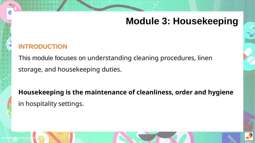 Sanitation, Safety and Housekeeping N4 - slide 18 of 37