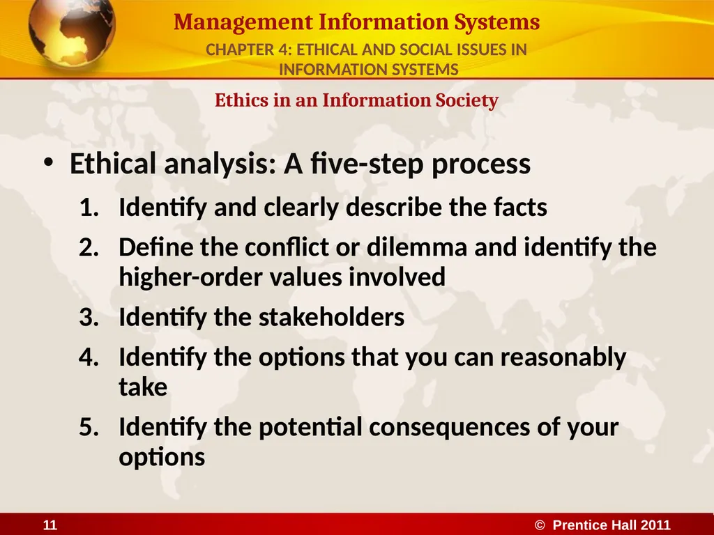 ETHICAL AND SOCIAL ISSUES IN INFORMATION SYSTEMS - slide 11 of 16
