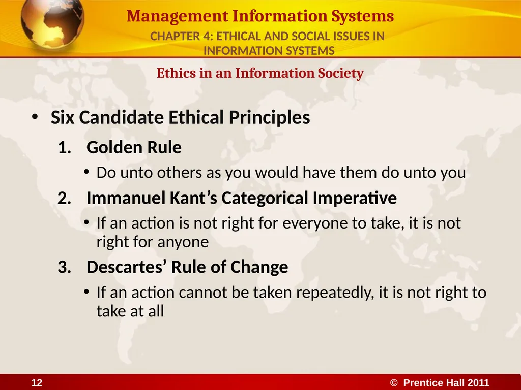 ETHICAL AND SOCIAL ISSUES IN INFORMATION SYSTEMS - slide 12 of 16