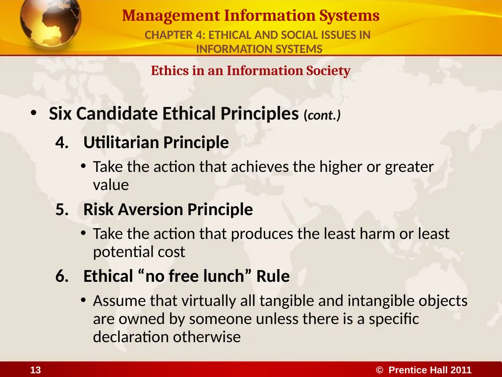 ETHICAL AND SOCIAL ISSUES IN INFORMATION SYSTEMS - slide 13 of 16