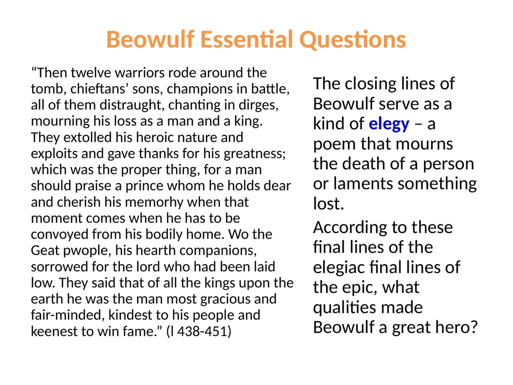 from Beowulf Part Two translated by Seamus Heaney - slide 14 of 14