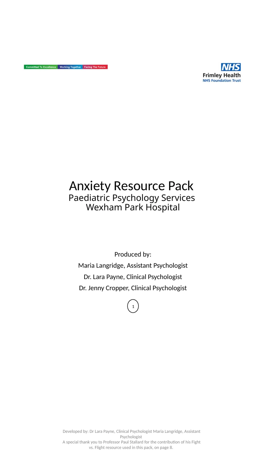 Anxiety Resource Pack Paediatric Psychology - slide 1 of 25